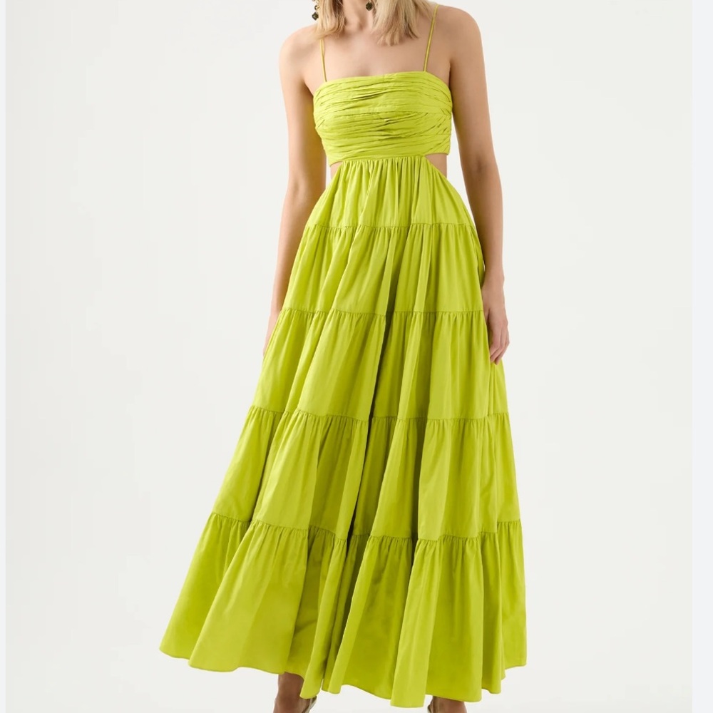 AJE Sartre tiered maxi dress sz us 6 / au 10 citrine green NWT